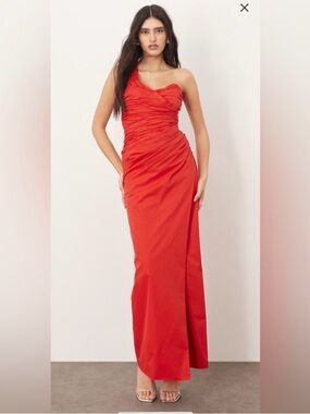 ARRANGE Red One-Shoulder Ruched Draped Evening Maxi Dress